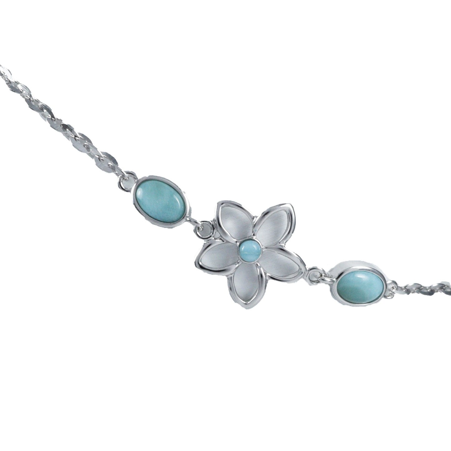 Adjustable Hawaiian Genuine Larimar Plumeria Anklet, Sterling Silver Larimar Plumeria Ankle Bracelet, Christmas Birthday Mom Gift