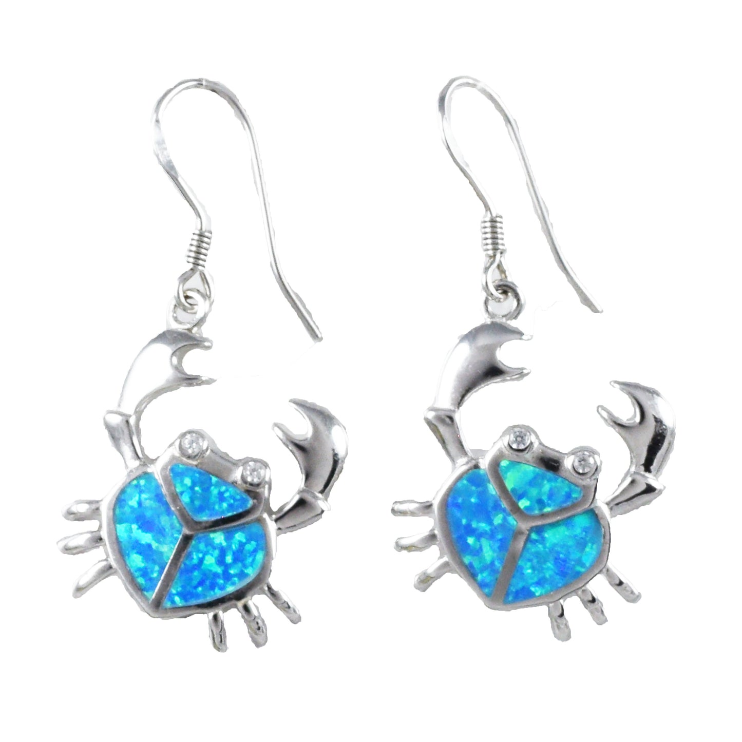 Hawaiian Large Blue Opal Crab Earrings, Sterling Silver Blue Opal Inlay Crab CZ Eye Dangle Earrings, Christmas Mother Mom Birthday Gift