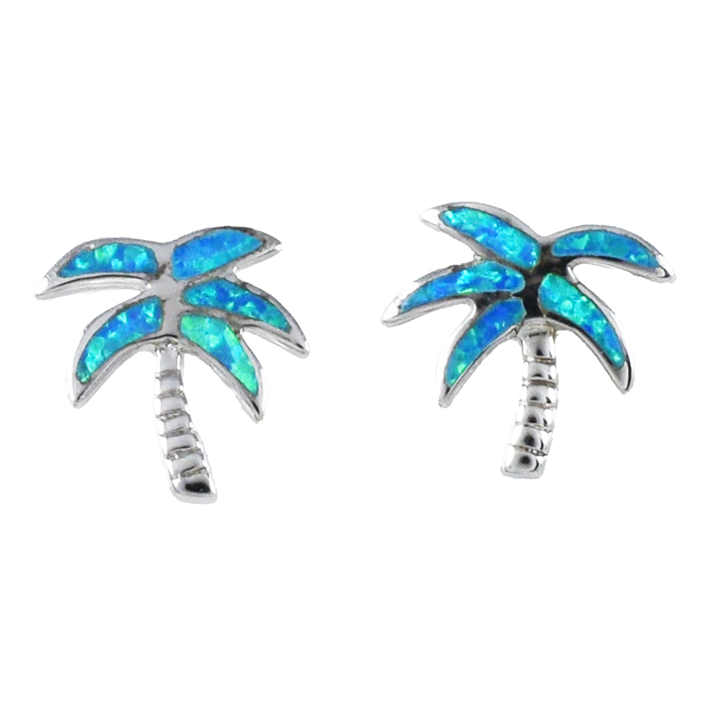 Hawaiian Blue Opal Palm Tree Earring, Sterling Silver Opal Palm Tree Stud Earring, Hawaiian Jewelry, Christmas Present, Birthday Mother Gift