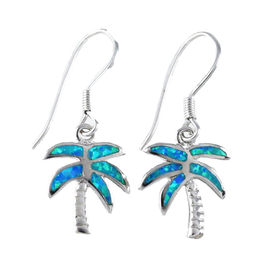 Hawaiian Blue Opal Palm Tree Earrings, Sterling Silver Opal Palm Tree Dangle Earrings, Hawaiian Jewelry, Christmas Mother Mom Birthday Gift