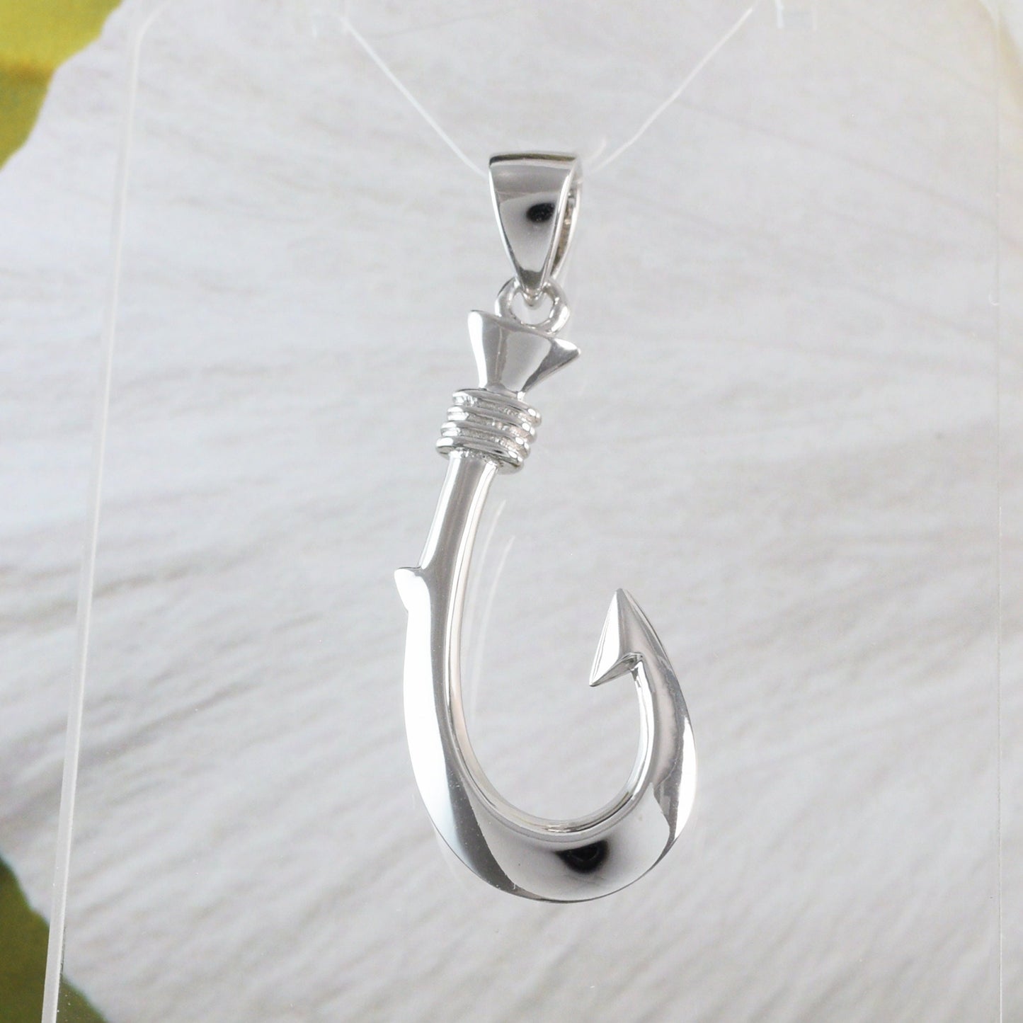 Hawaiian Large 3D Fish Hook Pendant, Sterling Silver Fish Hook Pendant, N6032 Statement PC, Birthday Mother Father's Day Gift