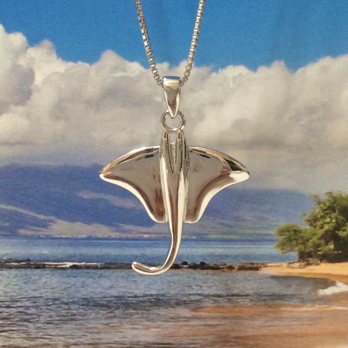 Sting Ray Necklace, Sterling Silver Hawaiian Stingray Pendant, N6109 Birthday Anniversary Mom Mother Wife Valentine Gift