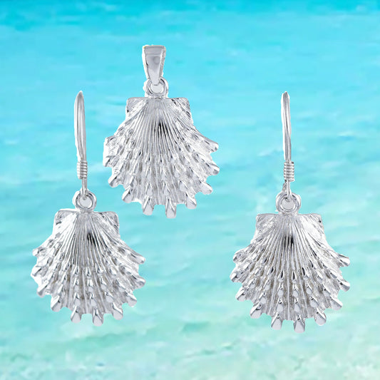 Hawaiian Seashell Necklace and Earrings, Sterling Silver Sea Shell Pendant, Christmas Present, Anniversary Gift Birthday Gift