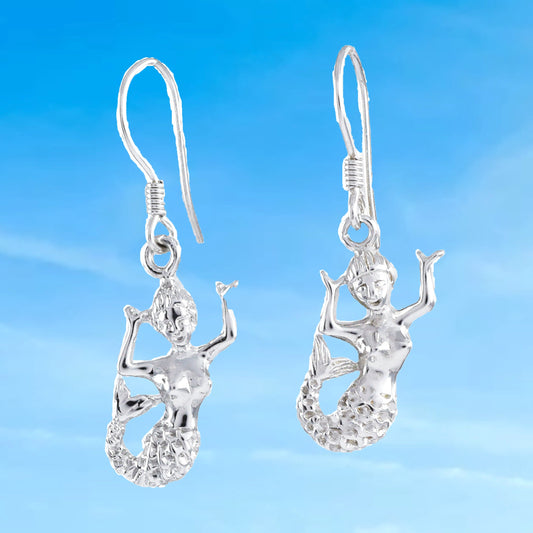Hawaiian Large Mermaid Earrings, Sterling Silver Mermaid Dangle Earrings, E4137A Christmas Birthday Mom Gift