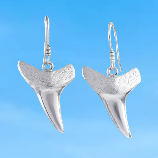 Hawaiian Large 3D Shark Teeth Earrings, Sterling Silver Shark Teeth Dangle Earrings, E4148A Mother Birthday Mom Gift