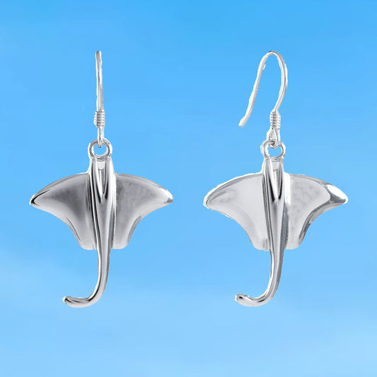Hawaiian X-Large Stingray Earrings, Sterling Silver Sting Ray Dangle Earrings, W4153 Birthday Wife Mom Mother Gift, Island Jewelry