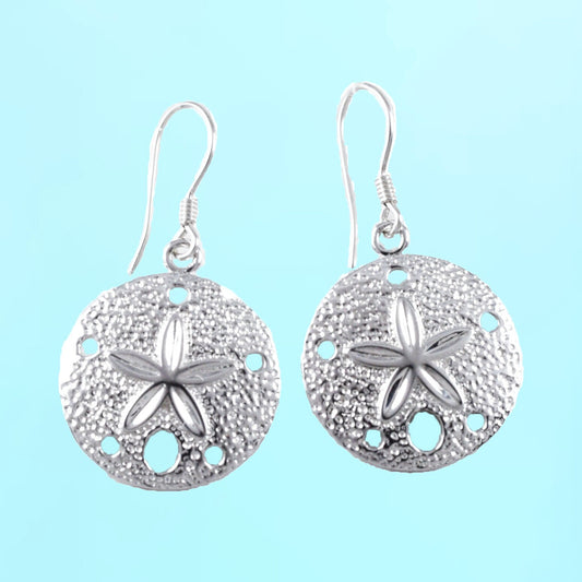 Hawaiian Large Sand Dollar Earrings, Sterling Silver Sand Dollar Dangle Earrings, Hawaiian Jewelry, Christmas Anniversary Birthday Gift