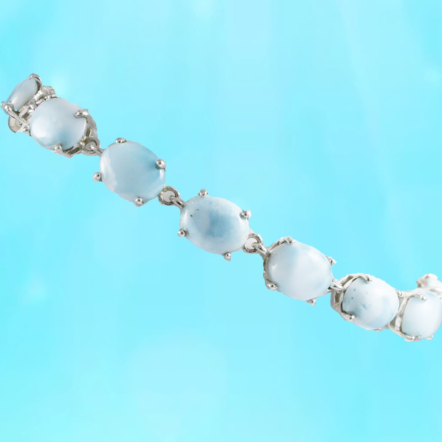 Hawaiian Genuine Larimar Oval Cut Bracelet, Sterling Silver Blue Larimar Bracelet, Christmas Anniversary Birthday Mom Gift