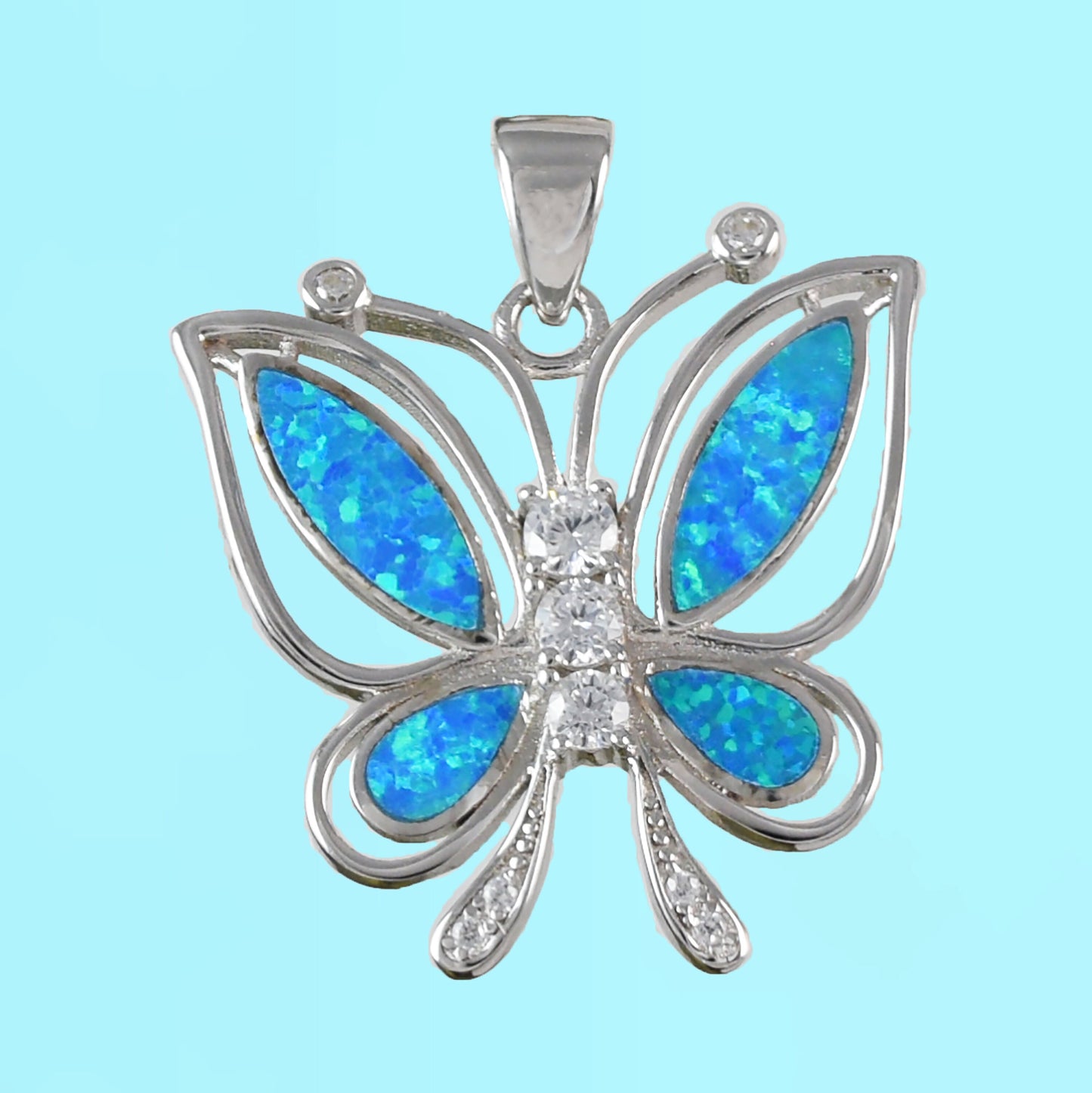 Hawaiian Large Blue Opal Butterfly Pendant, Sterling Silver Blue Opal Butterfly CZ Pendant, Hawaiian Jewelry, Mom Birthday Gift