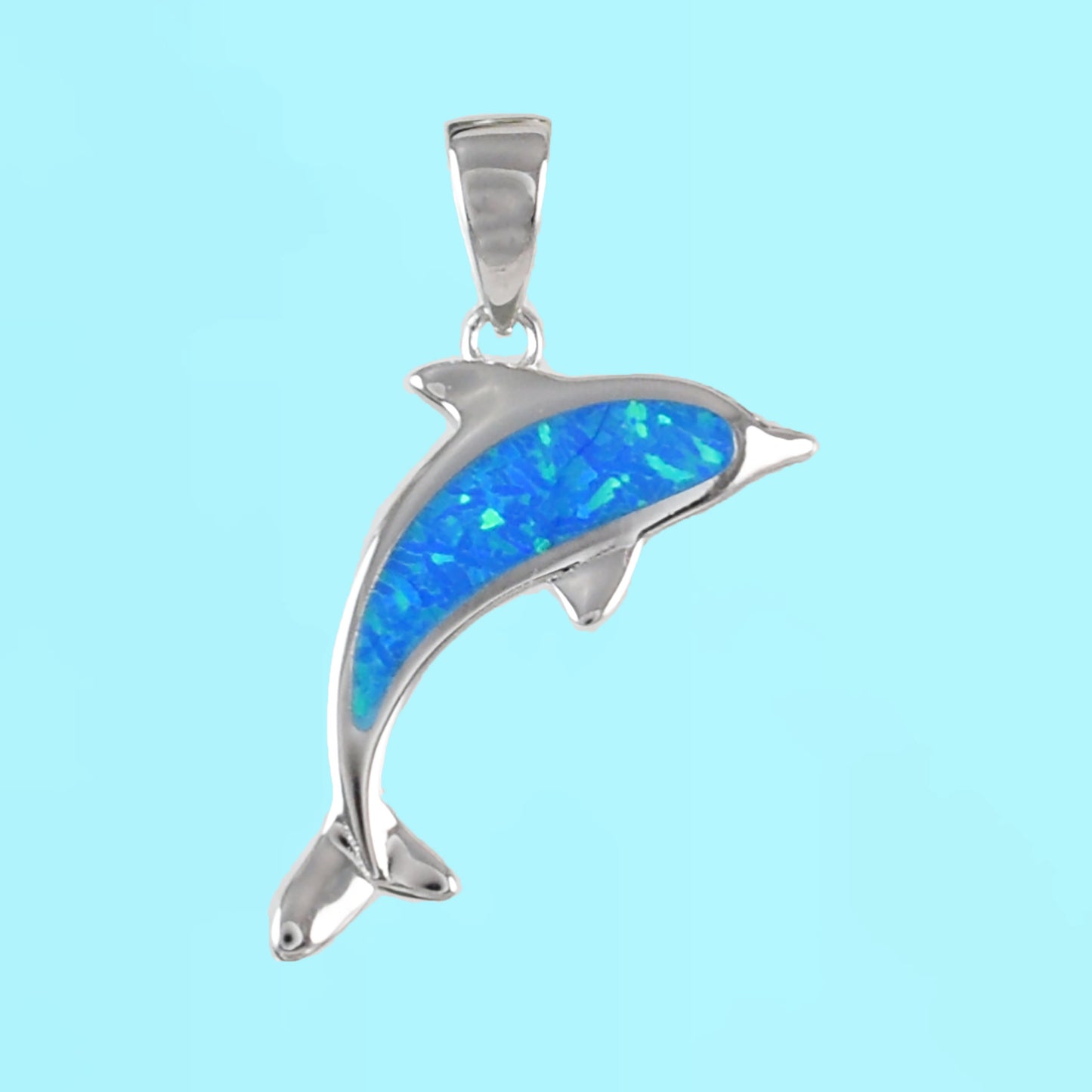 Hawaiian Blue Opal Dolphin Pendant, Sterling Silver Blue Opal Inlay Dolphin Pendant, Christmas Present, Birthday Gift