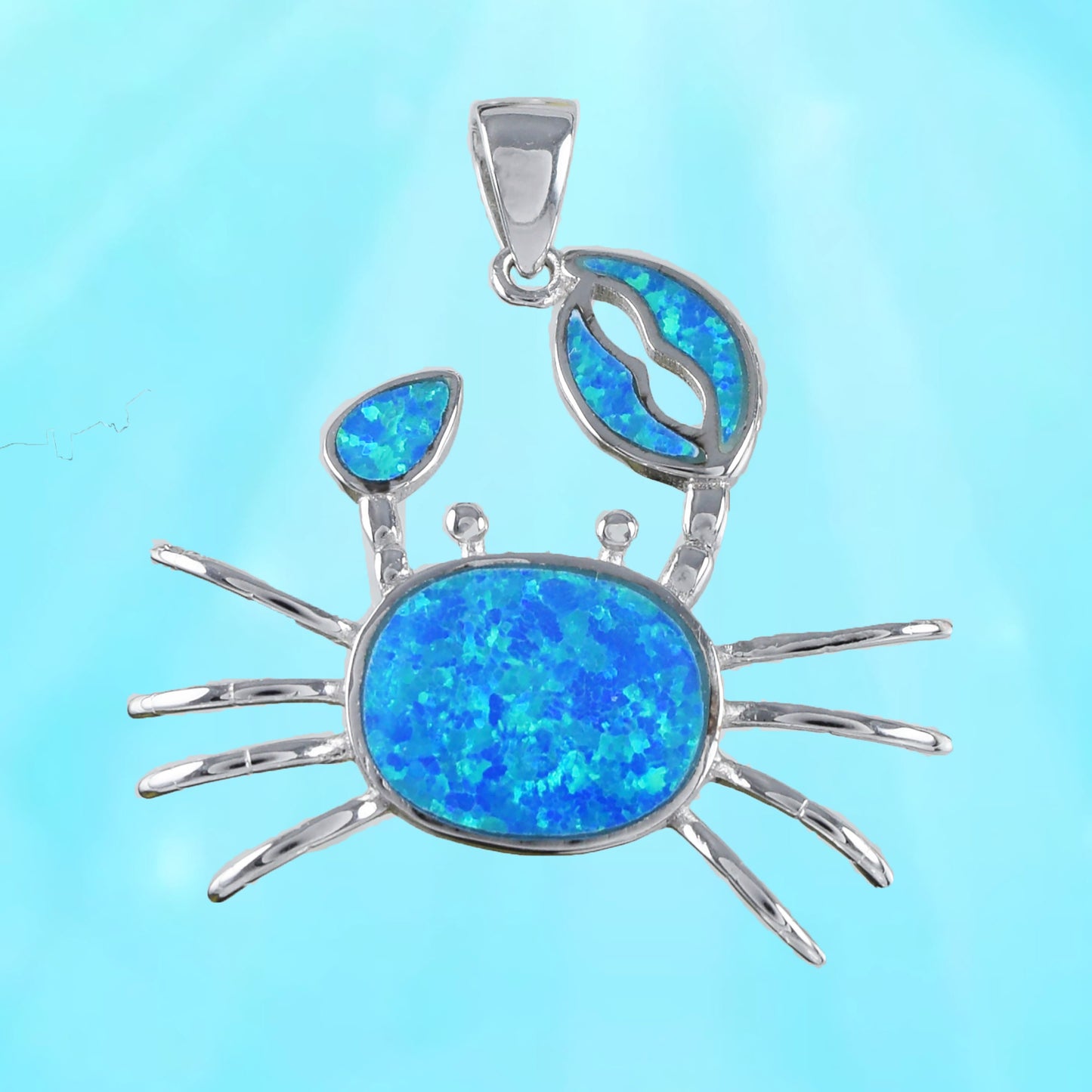 Hawaiian Large Blue Opal Crab Pendant, Sterling Silver Blue Opal Inlay Crab Pendant, Christmas Anniversary Birthday Mom Gift