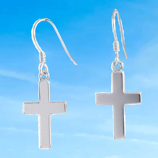 Hawaiian Large Cross Earrings, Sterling Silver High-Polished Cross Earrings, E4138A Christian Faith Jewelry, Mother Birthday Gift