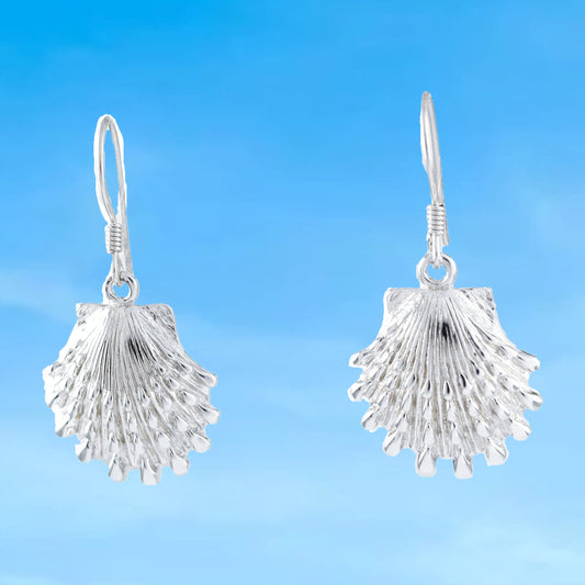 Hawaiian Large Seashell Earrings, Sterling Silver Sea Shell Dangle Earrings, W4143 Mother Birthday Mom Gift