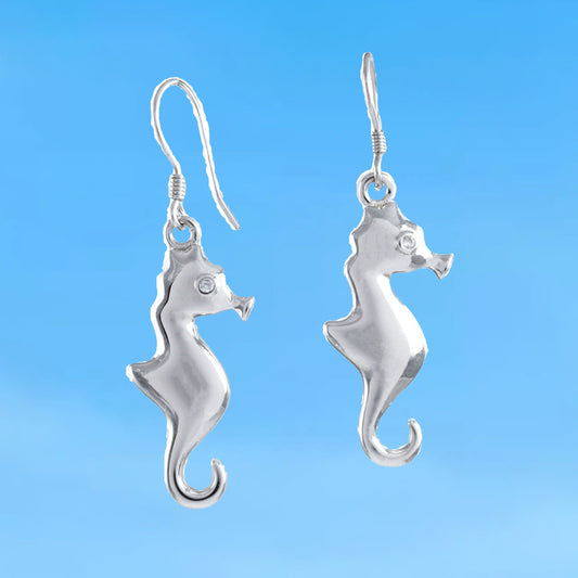 Hawaiian Large Seahorse Earrings, Sterling Silver Sea Horse Dangle Earrings, W4155 Birthday Wife Mom Mother Gift
