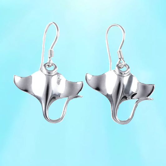 Hawaiian Large Manta Ray Earrings, Sterling Silver Manta Ray Dangle Earrings, Hawaiian Jewelry, Christmas Anniversary Birthday Gift