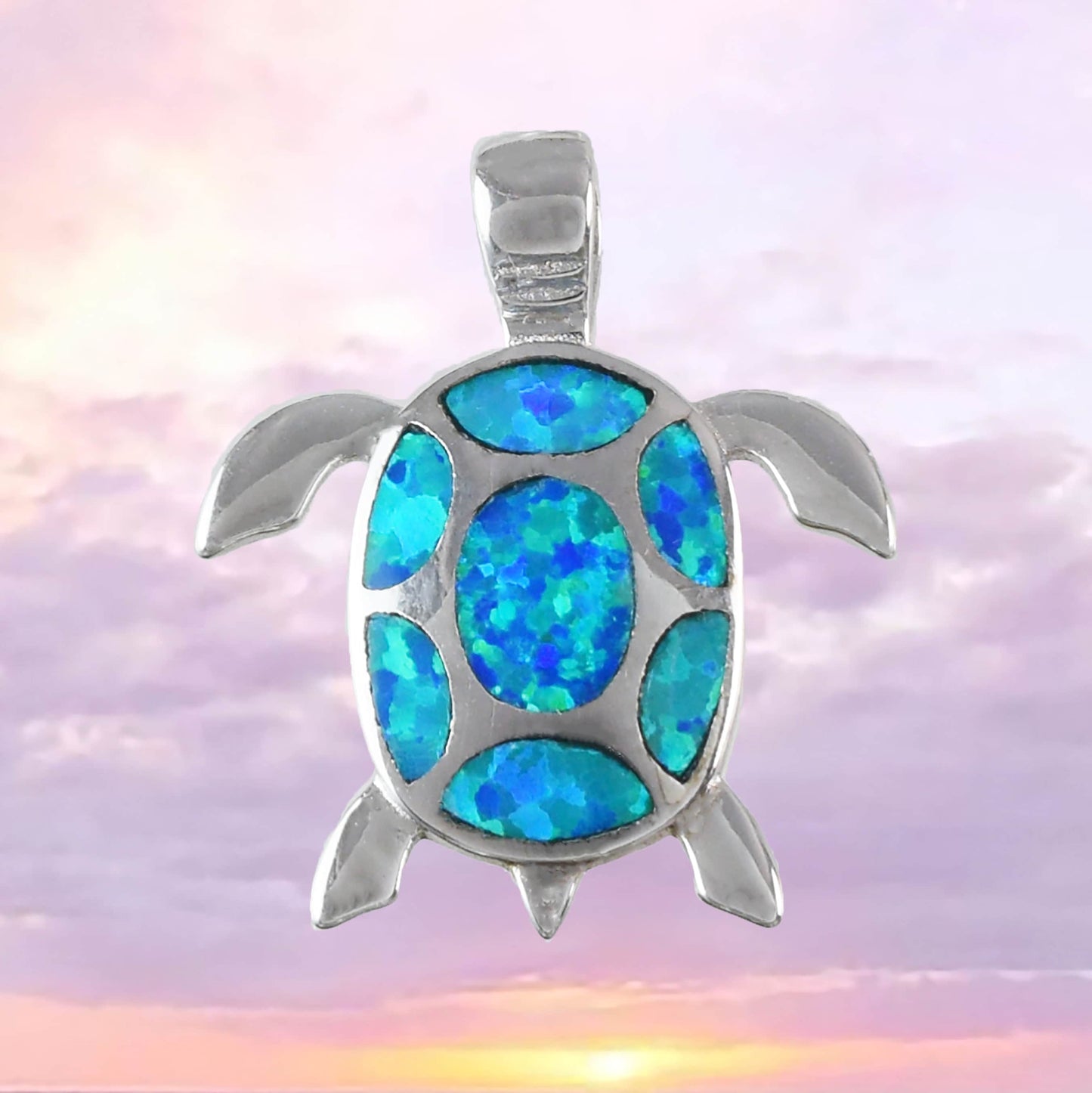 Hawaiian Blue Opal Sea Turtle Pendant, Sterling Silver Opal Turtle Pendant, N6028 Birthday Mother Mom Gift, Island Jewelry