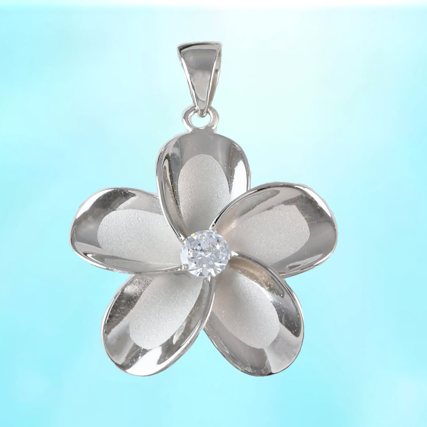 Hawaiian Large Plumeria Pendant, Sterling Silver Plumeria CZ Pendant, Hawaiian Jewelry, Christmas Anniversary Birthday Mom Gift