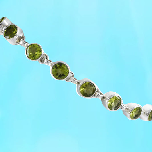 Hawaiian Genuine Green Peridot Round-Cut Bracelet, Sterling Silver Green Peridot Bracelet, Christmas Anniversary Birthday Mom Gift