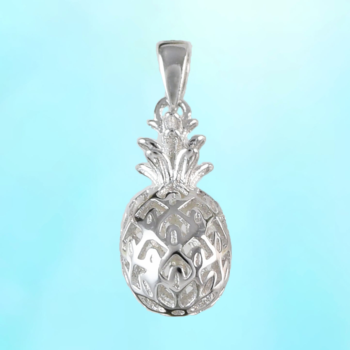 Hawaiian 3D Pineapple Pendant, Sterling Silver Pineapple Charm Pendant, Hawaiian Jewelry