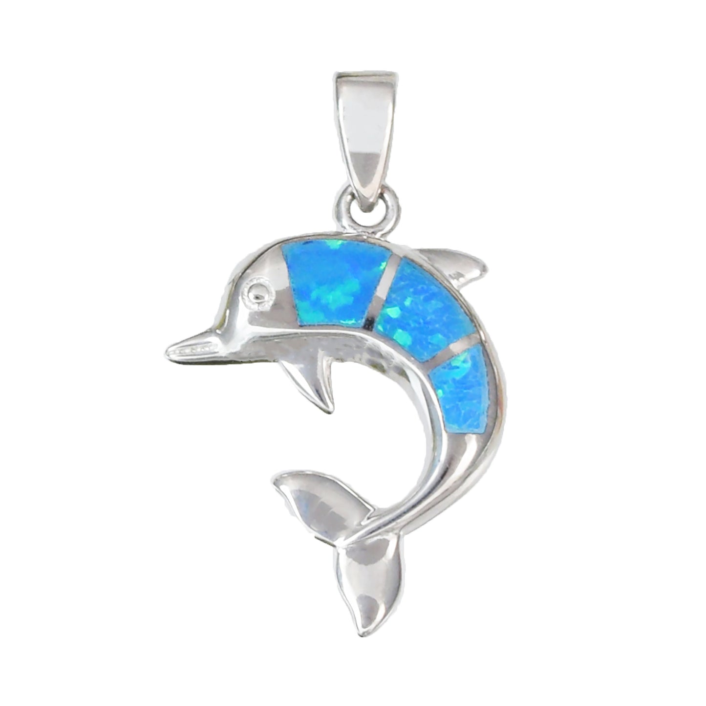 Hawaiian Blue Opal Dolphin Pendant, Sterling Silver Blue Opal Inlay Dolphin Charm Pendant, Christmas Anniversary Birthday Gift