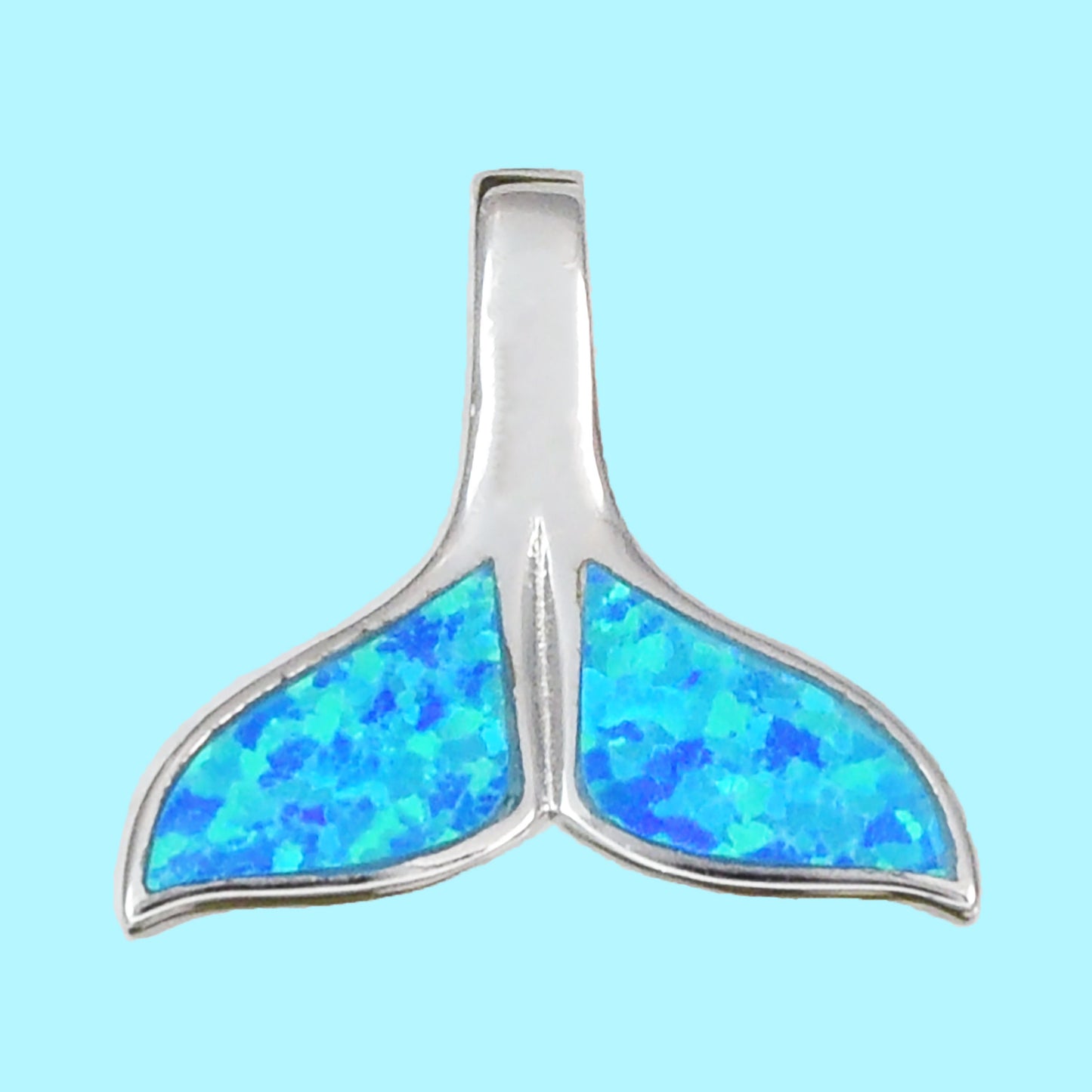 Hawaiian Blue Opal Whale Tail Pendant, Sterling Silver Blue Opal Whale Tail Pendant, Christmas Anniversary Birthday Mom Gift