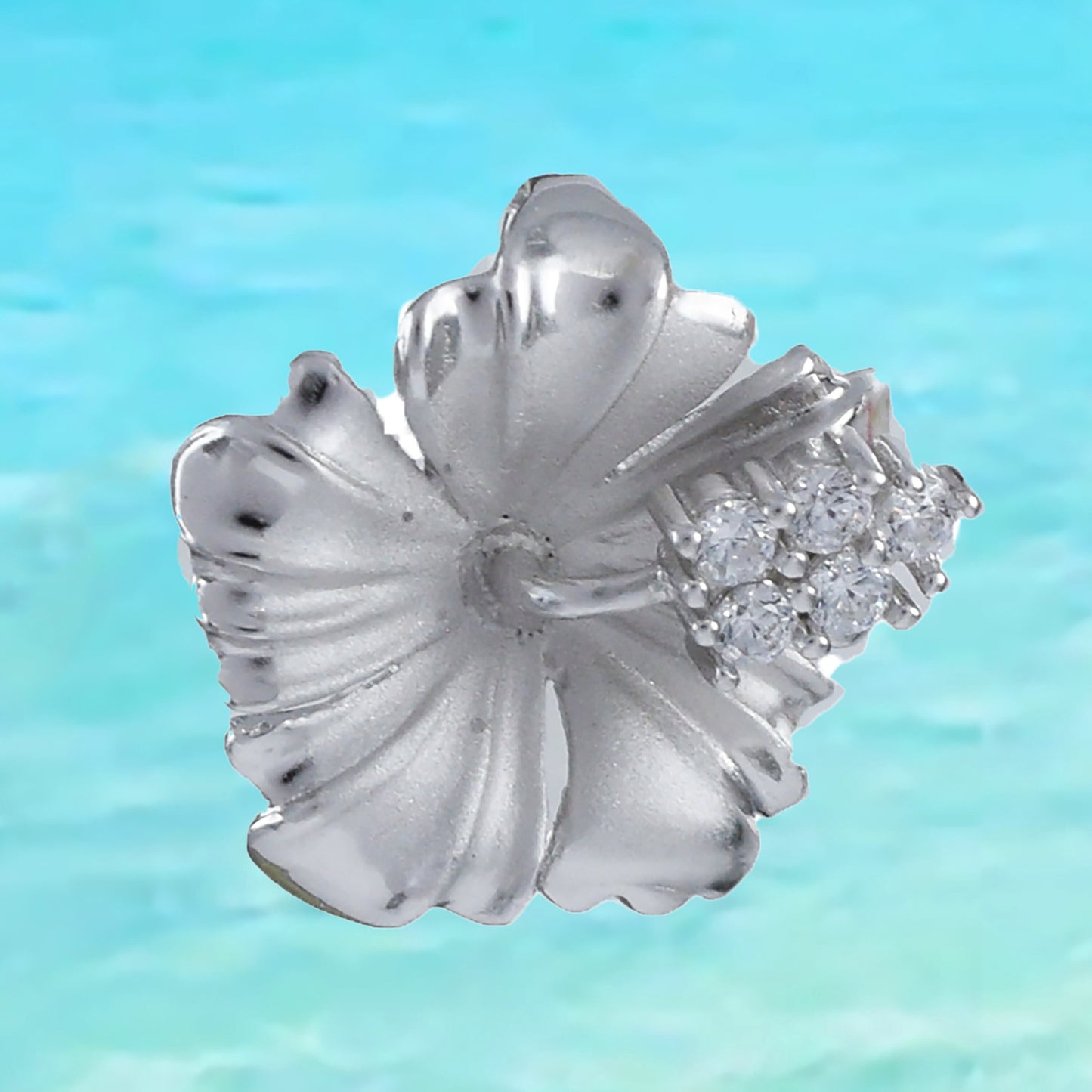 Hawaiian Hibiscus Flower Pendant, Sterling Silver Hibiscus CZ Pendant, Hawaiian Jewelry, Christmas Anniversary Mom Birthday Gift