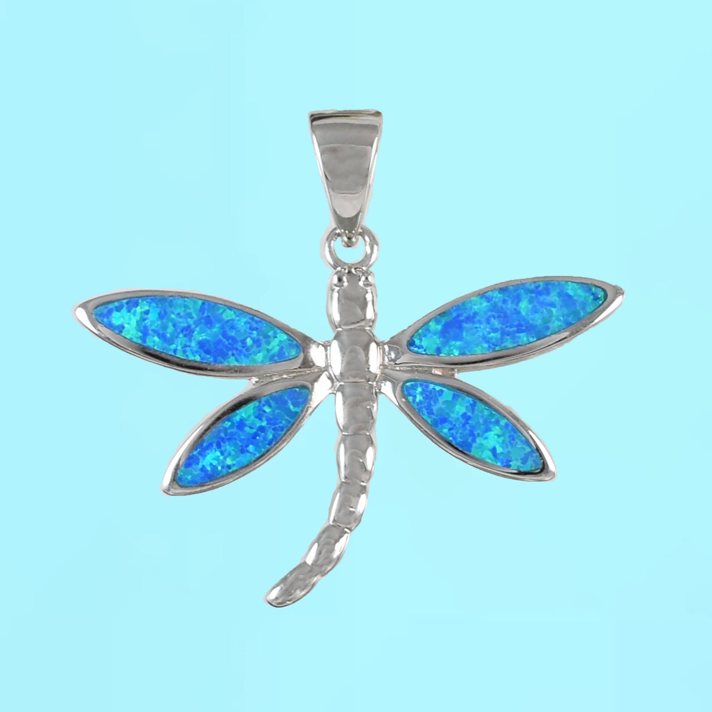 Hawaiian Large Blue Opal Dragonfly Pendant, Sterling Silver Blue Opal Dragonfly Pendant, Christmas Present Birthday Gift