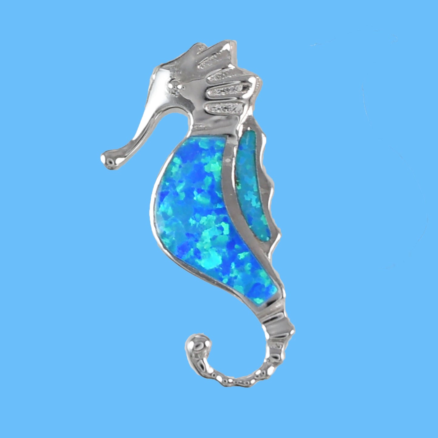 Hawaiian Blue Opal Seahorse Pendant, Sterling Silver Blue Opal Seahorse Pendant N6162 Birthday Mother Mom Gift, Island Jewelry