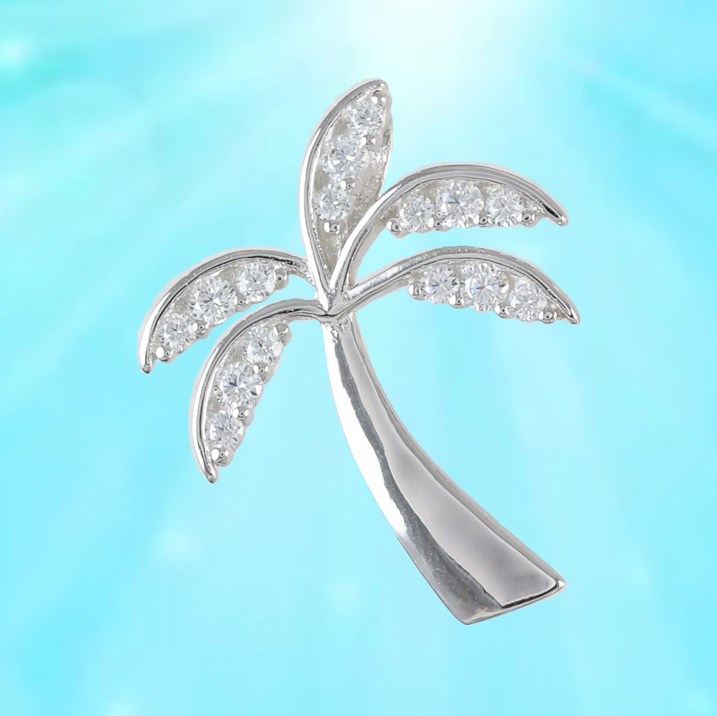 Hawaiian Palm Tree Pendant, Sterling Silver Palm Tree CZ Pendant, Hawaiian Jewelry, Christmas Anniversary Birthday Gift