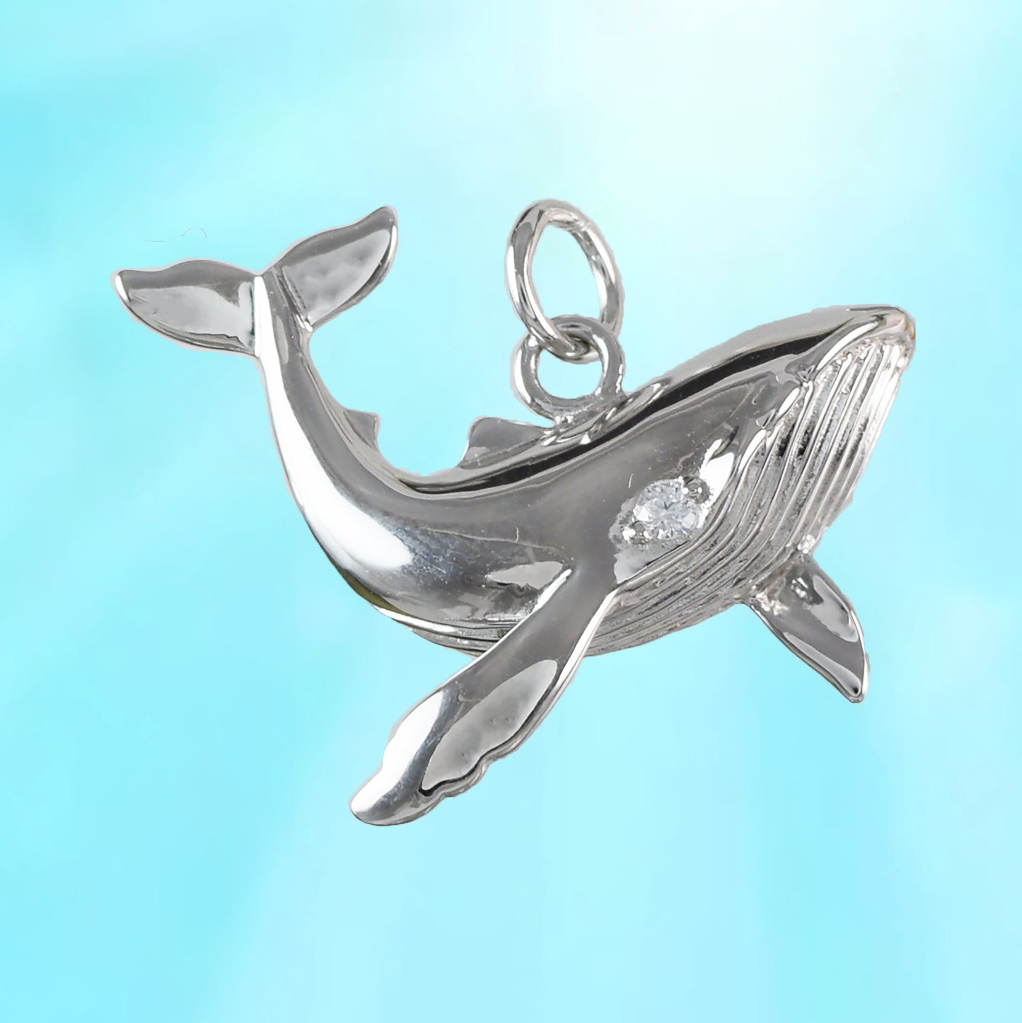 Hawaiian Large Humpback Whale Pendant, Sterling Silver Humpback Whale CZ Eye Pendant, Christmas Birthday Gift, Hawaiian Jewelry