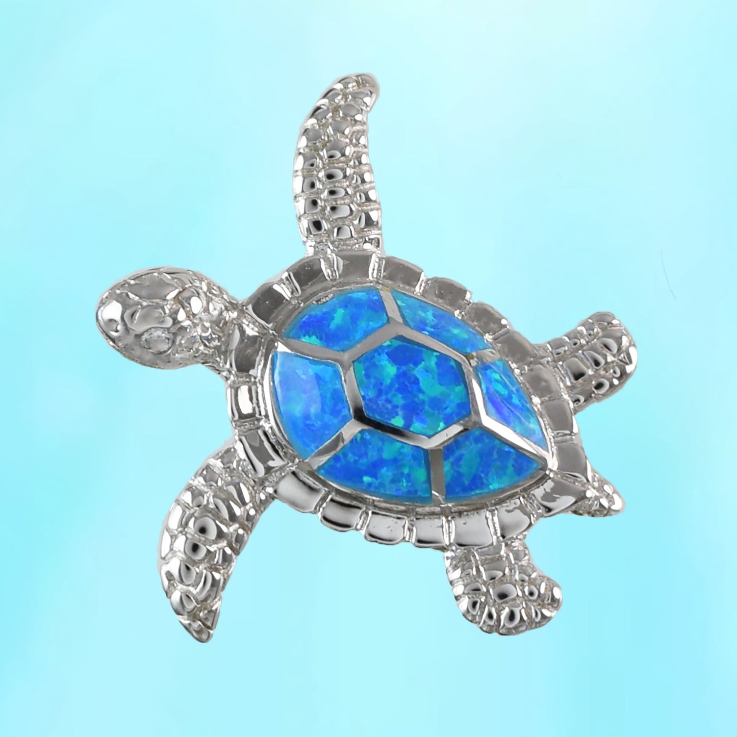 Hawaiian Blue Opal Sea Turtle Pendant, Sterling Silver Blue Opal Inlay Sea Turtle Pendant, Hawaiian Jewelry, Christmas Birthday Gift