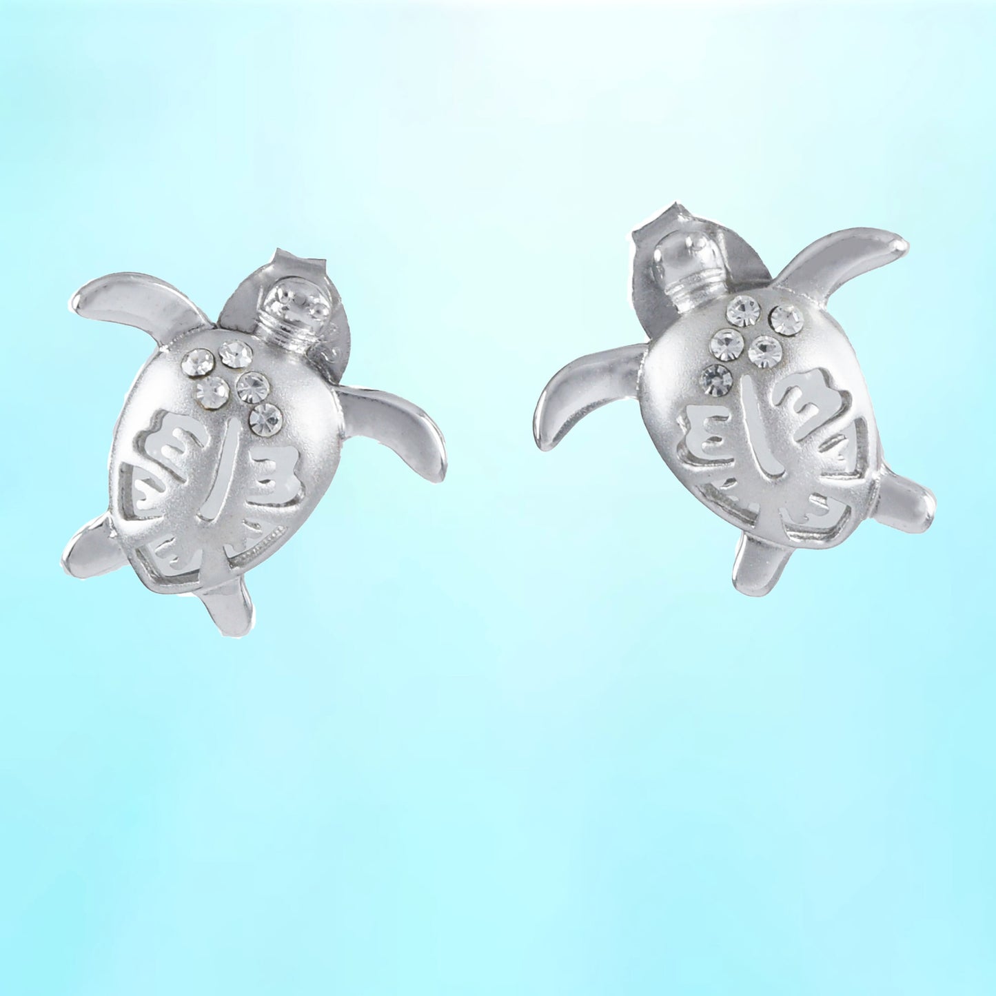 Hawaiian Sea Turtle Hibiscus Earrings, Sterling Silver Sea Turtle Hibiscus CZ Stud Earrings, Christmas Mom Birthday Gift