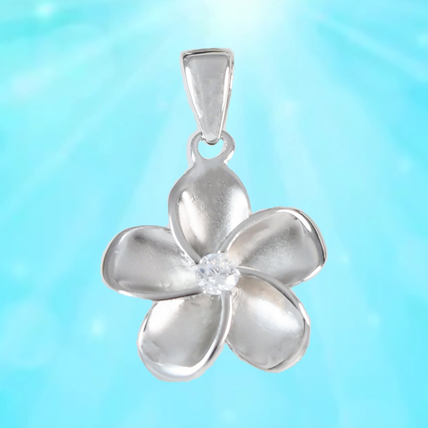 Hawaiian Plumeria Pendant, Sterling Silver Plumeria CZ Charm Pendant, Hawaiian Jewelry, Birthday Christmas Gift