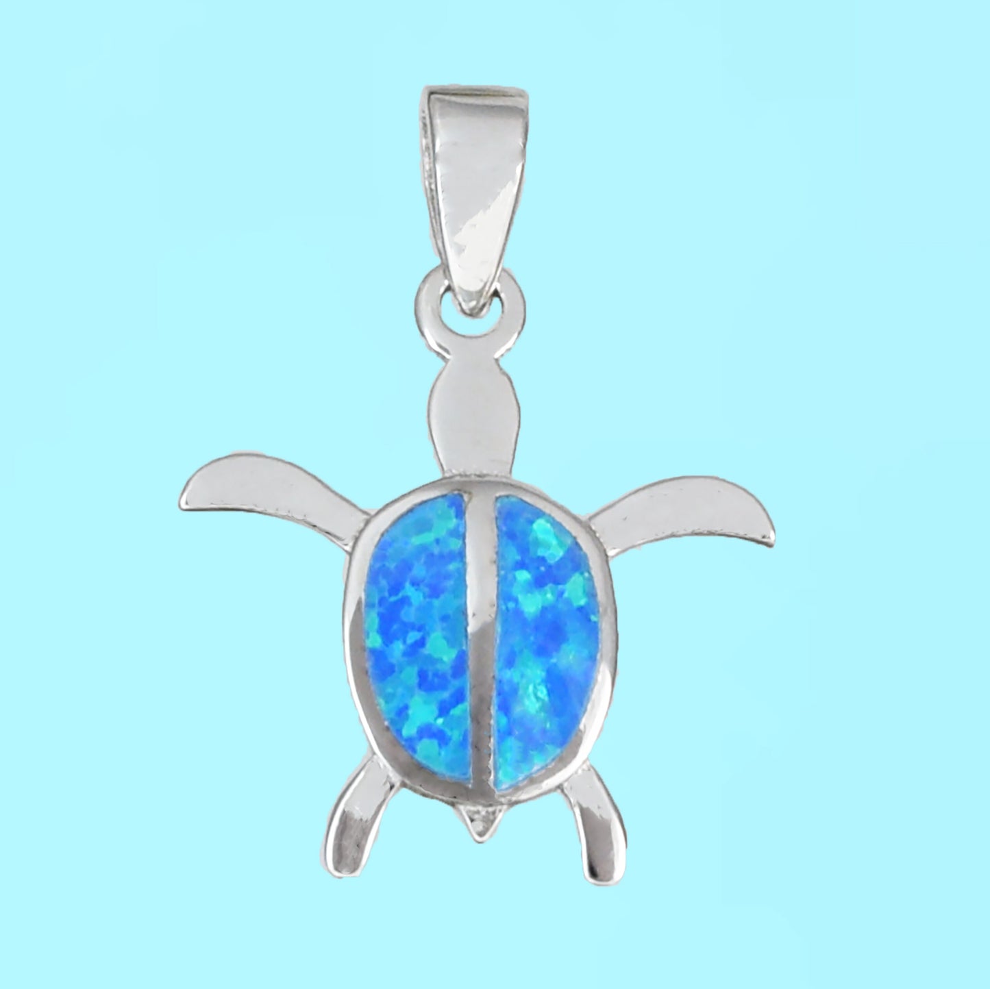 Hawaiian Blue Opal Sea Turtle Pendant, Sterling Silver Blue Opal Inlay Sea Turtle Charm, W52012 Christmas Mom Birthday Gift