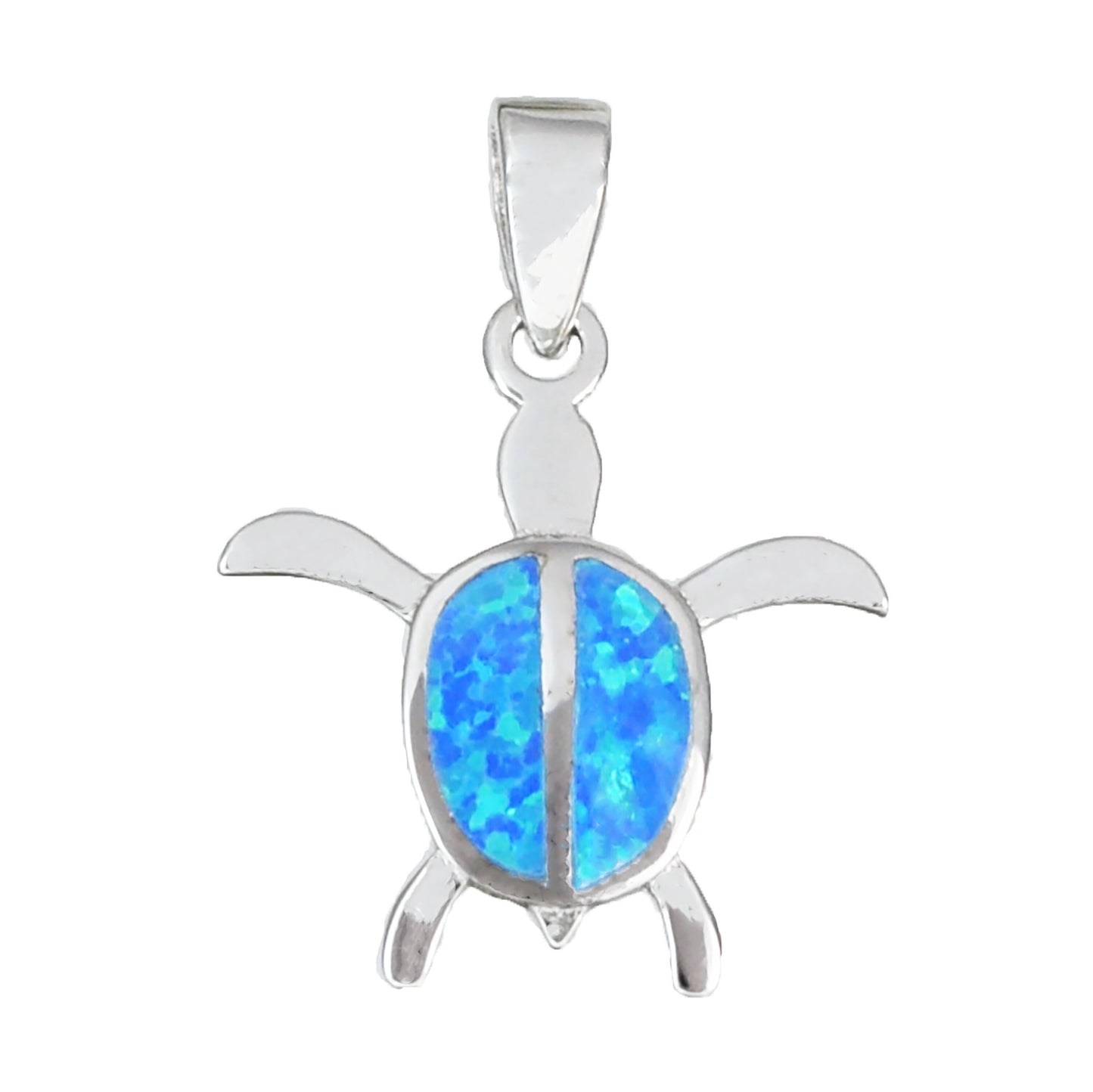 Hawaiian Blue Opal Sea Turtle Pendant, Sterling Silver Blue Opal Inlay Sea Turtle Charm, W52012 Christmas Mom Birthday Gift