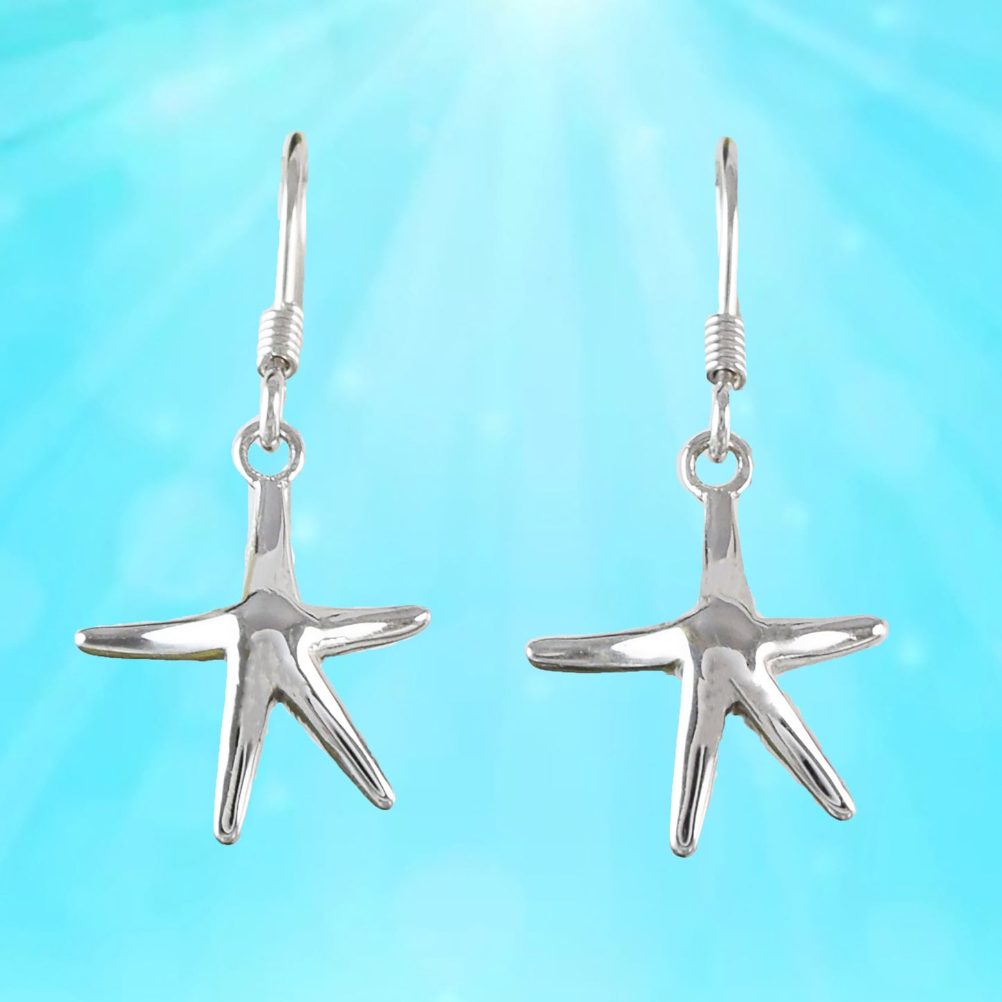 Hawaiian Starfish Earrings, Sterling Silver Star Fish Dangle Earrings, Hawaiian Jewelry, Christmas Anniversary Birthday Gift