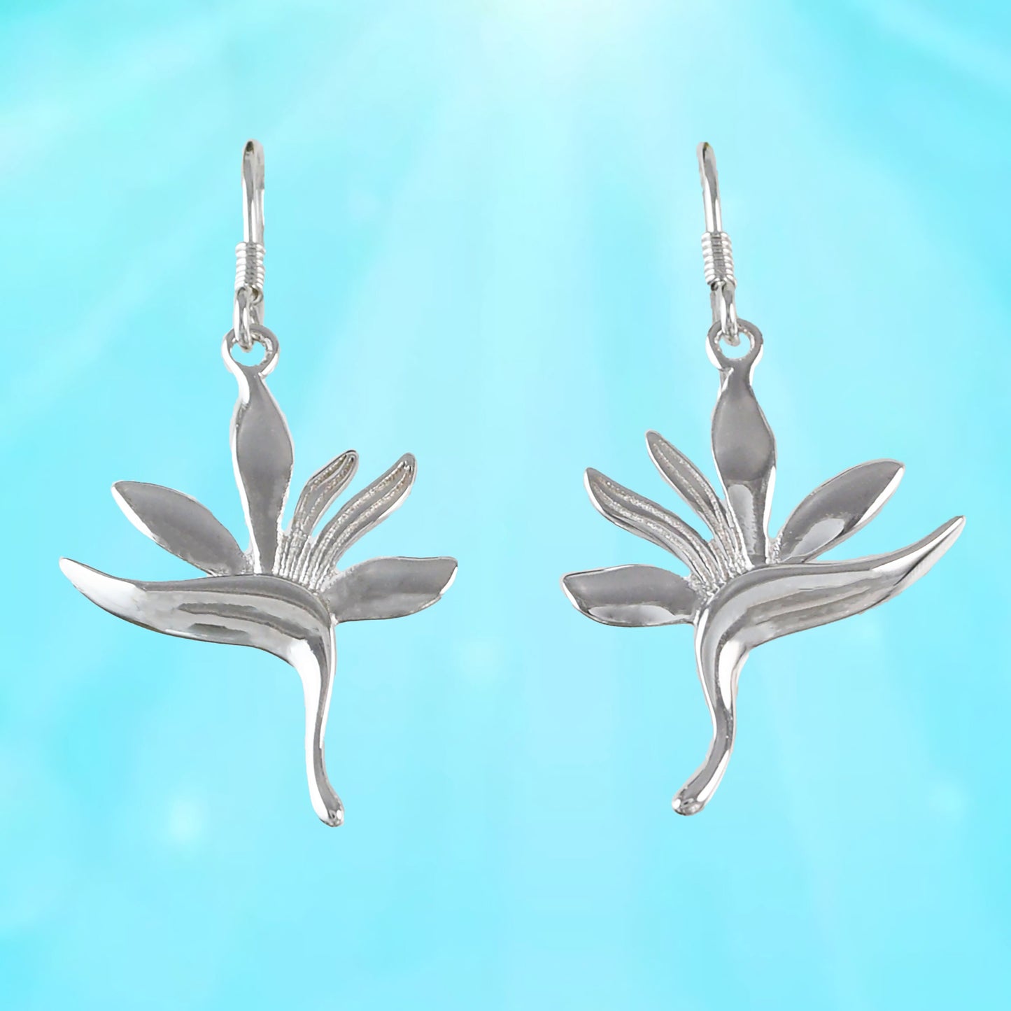 Hawaiian Large Bird of Paradise Earrings, Sterling Silver Bird of Paradise Dangle Earrings, Christmas Anniversary Birthday Gift