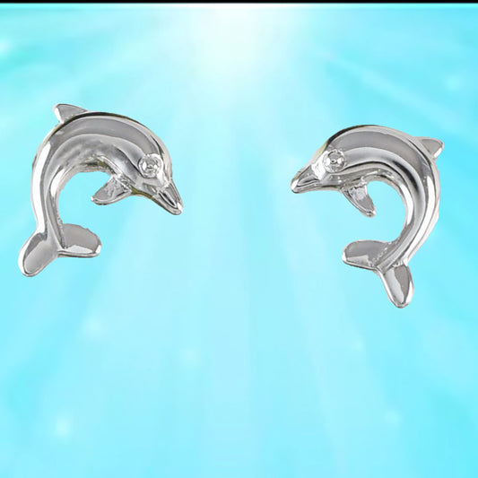 Hawaiian Dolphin Earrings, Sterling Silver Dolphin Stud Earrings, Hawaiian Jewelry, Christmas Anniversary Mom Birthday Gift