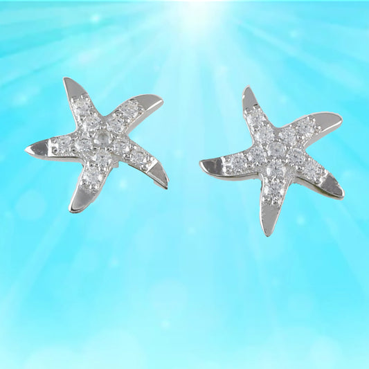 Hawaiian Starfish Earrings, Sterling Silver Starfish CZ Stud Earrings, Hawaiian Jewelry, Christmas Anniversary Birthday Mom Gift