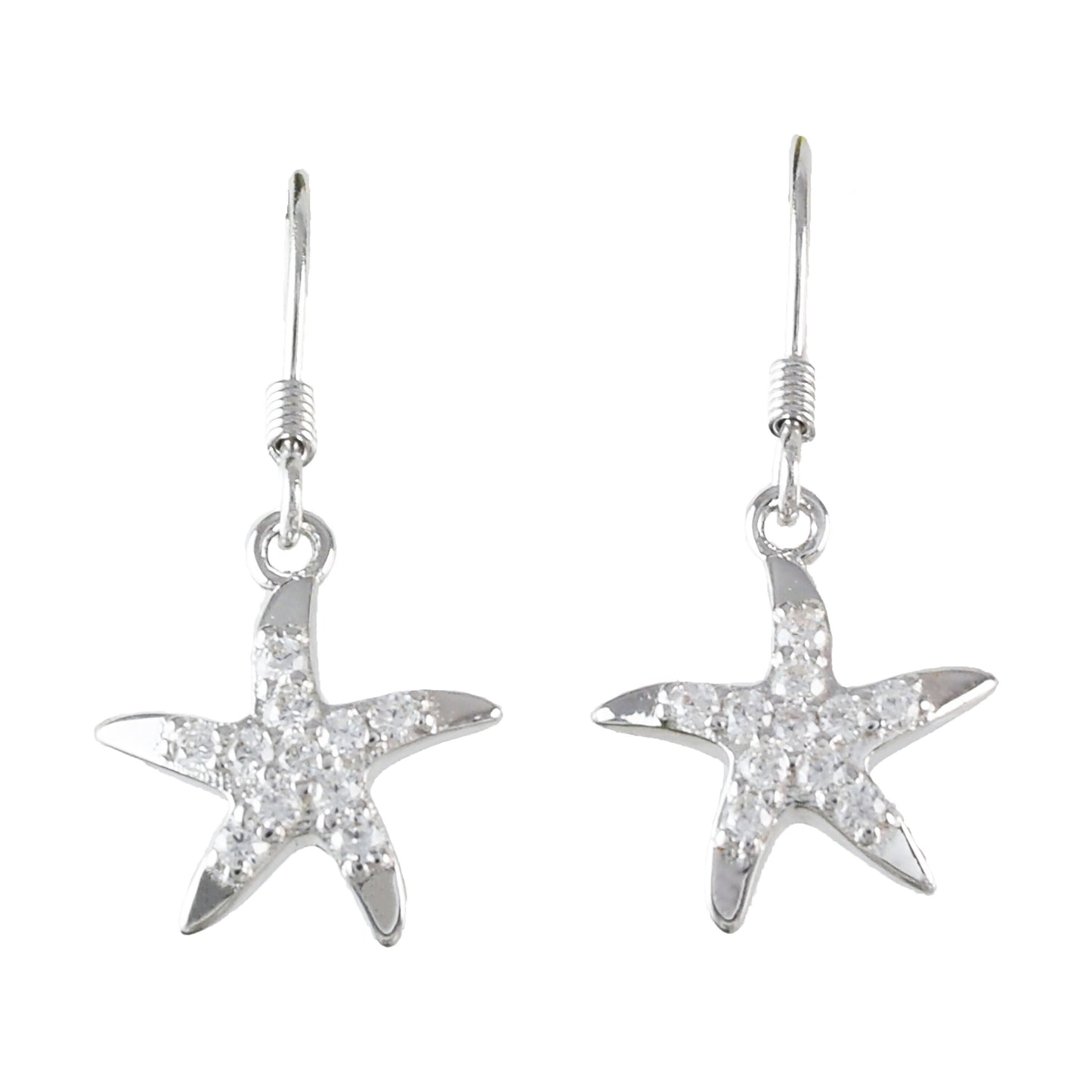 Hawaiian Starfish Earrings, Sterling Silver Starfish CZ Dangle Earrings, Hawaiian Jewelry, Christmas Anniversary Birthday Gift