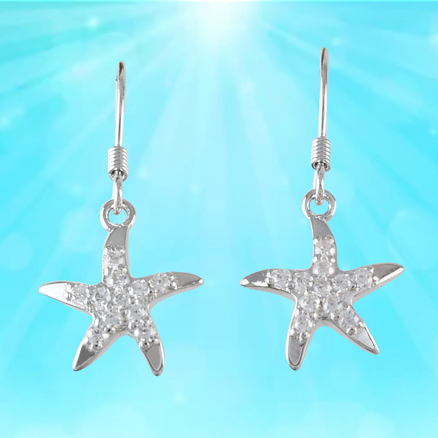 Hawaiian Starfish Earrings, Sterling Silver Starfish CZ Dangle Earrings, Hawaiian Jewelry, Christmas Anniversary Birthday Gift