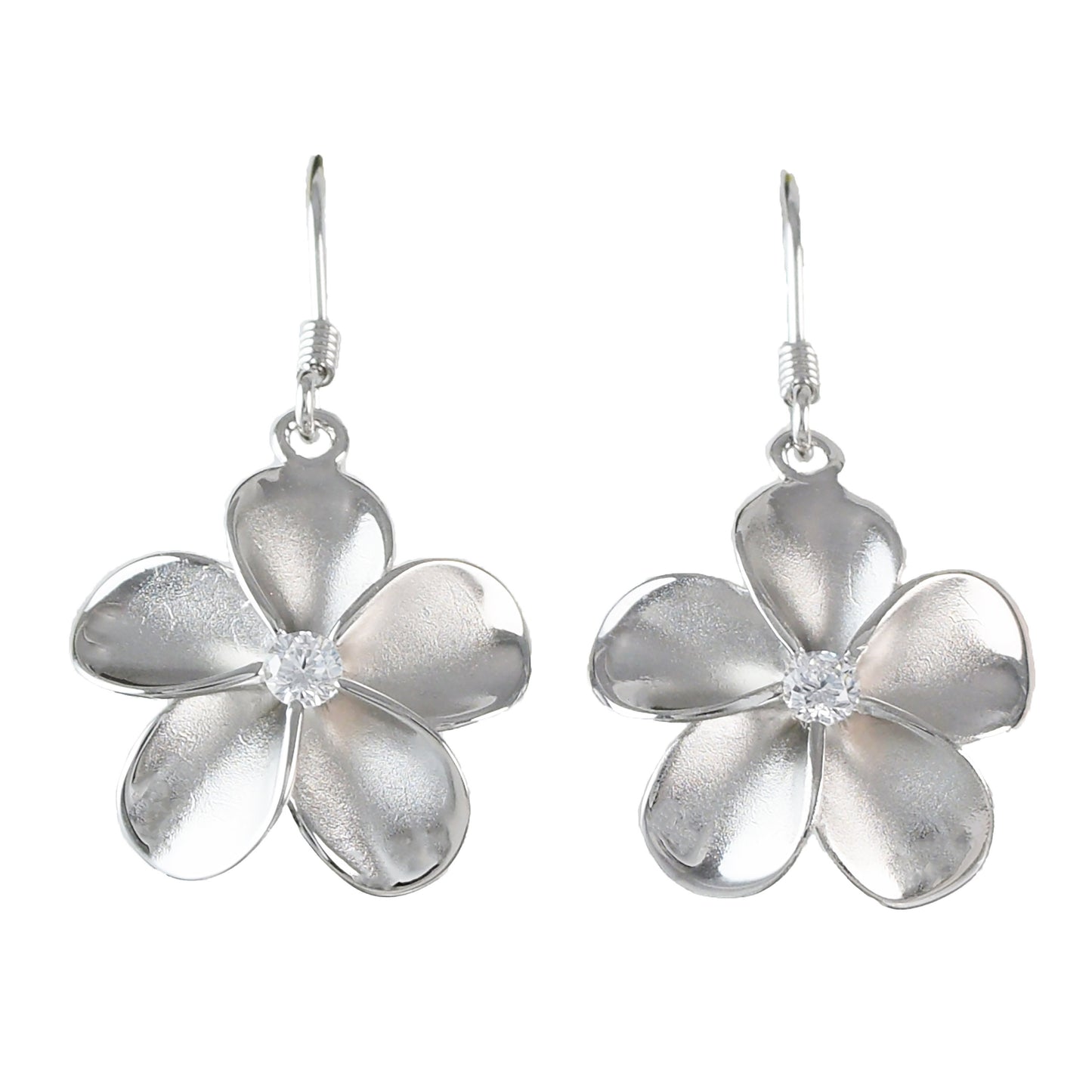 Hawaiian Large Plumeria Earrings, Sterling Silver Plumeria Flower CZ Dangle Earrings, Hawaiian Jewelry, Christmas Mom Birthday Gift