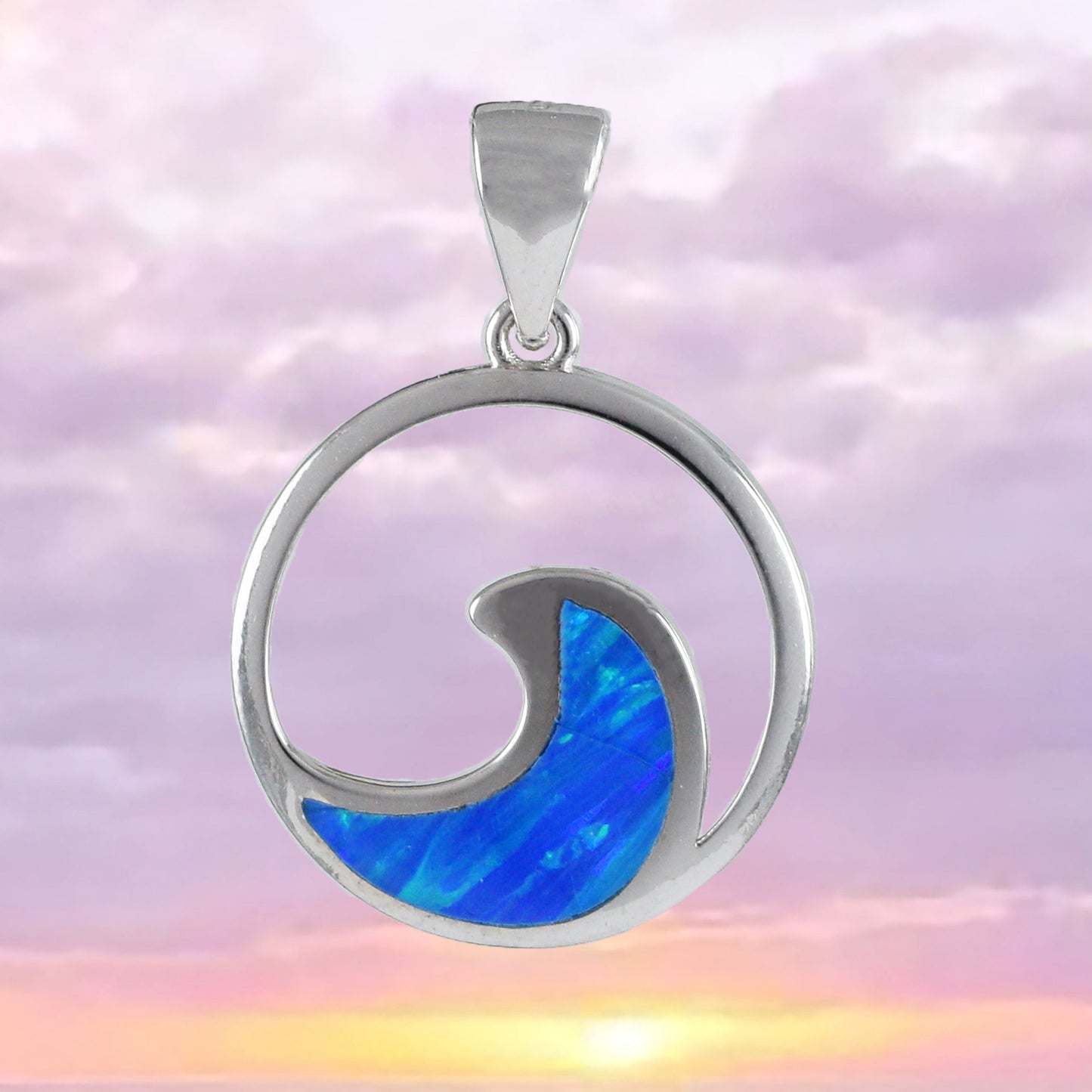 Hawaiian Blue Opal Ocean Wave Pendant, Sterling Silver Blue Opal Wave Pendant, N8383 Birthday Mom Mother Gift, Island Jewelry