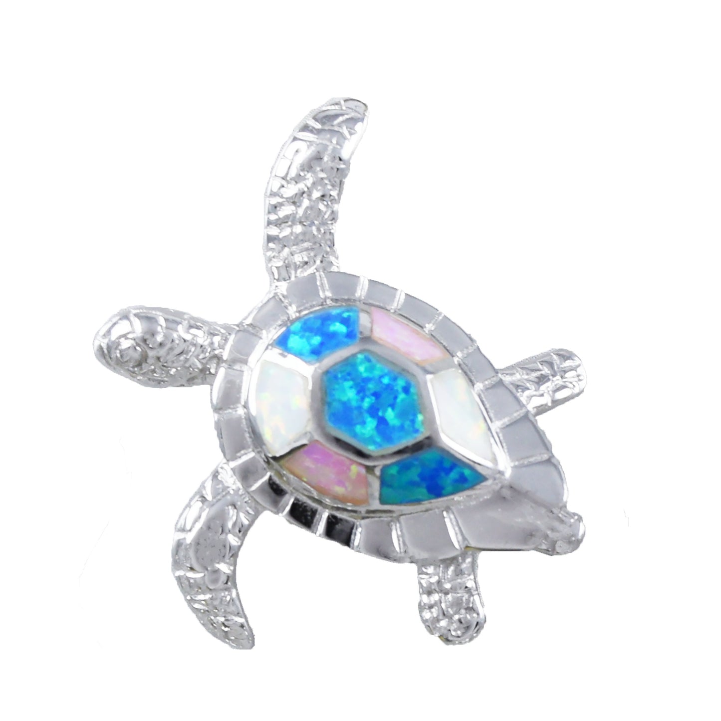 Hawaiian Large Blue Pink White Opal Sea Turtle Pendant, Sterling Silver Opal Sea Turtle Pendant, Christmas Birthday Mom Gift