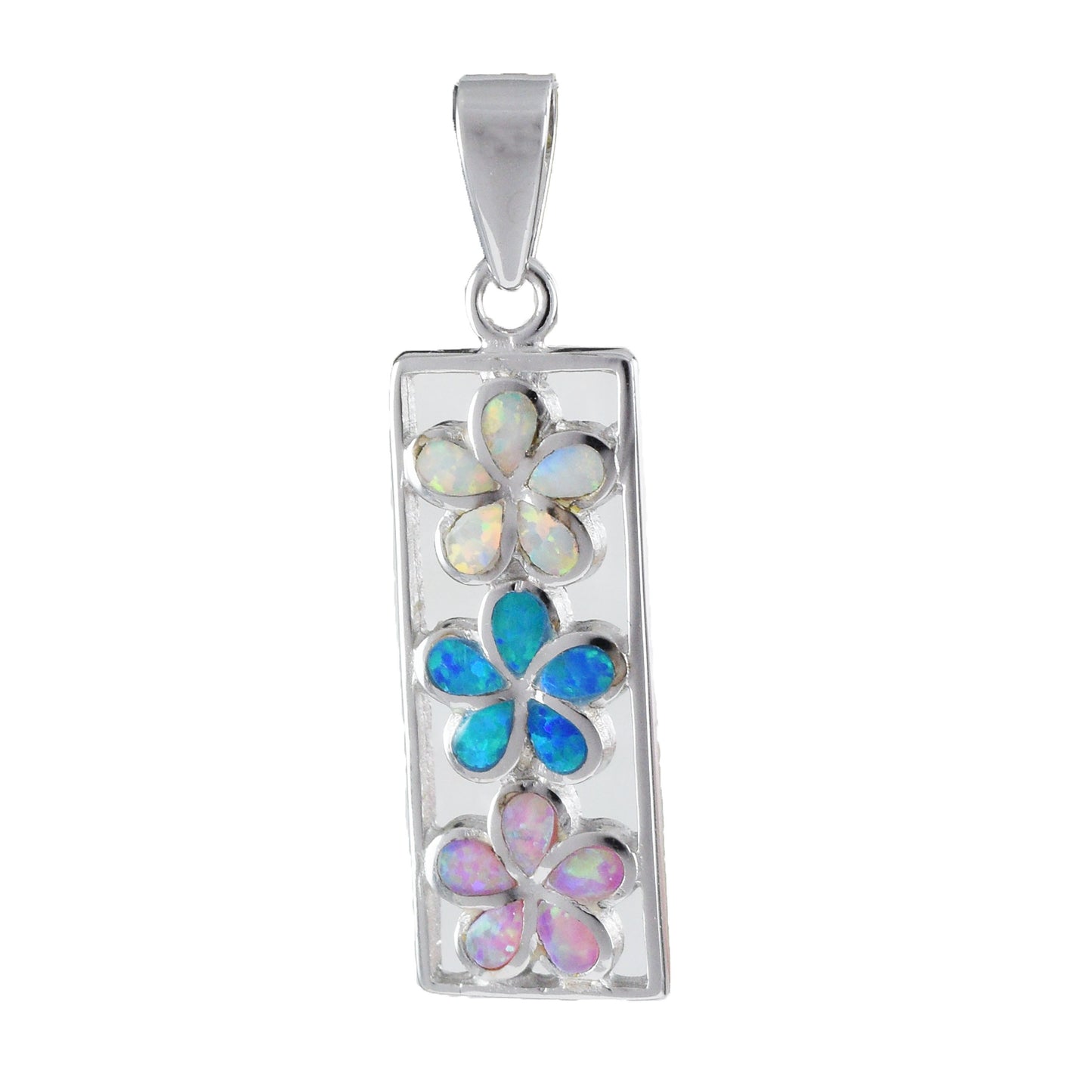 Hawaiian 3 Blue Pink White Opal Plumeria Pendant, Sterling Silver Opal Inlay 3 Plumeria Pendant, Christmas Mom Birthday Gift
