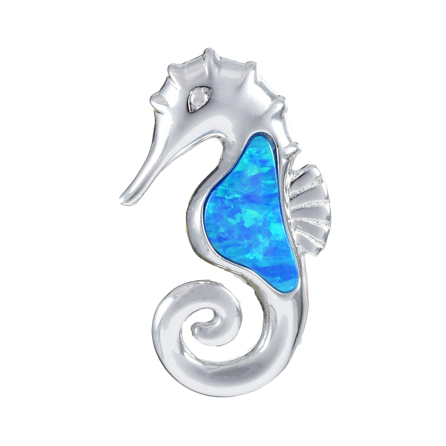 Hawaiian Blue Opal Seahorse Pendant, Sterling Silver Blue Opal Sea Horse Pendant, Christmas Anniversary Birthday Mom Gift