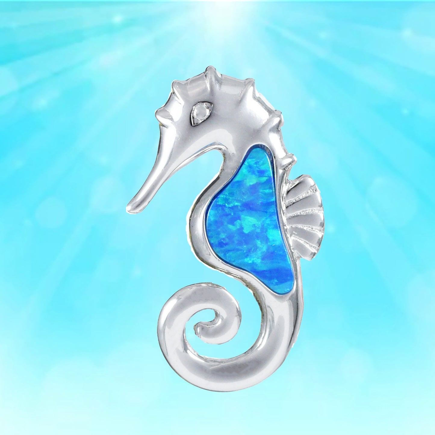 Hawaiian Blue Opal Seahorse Pendant, Sterling Silver Blue Opal Sea Horse Pendant, Christmas Anniversary Birthday Mom Gift