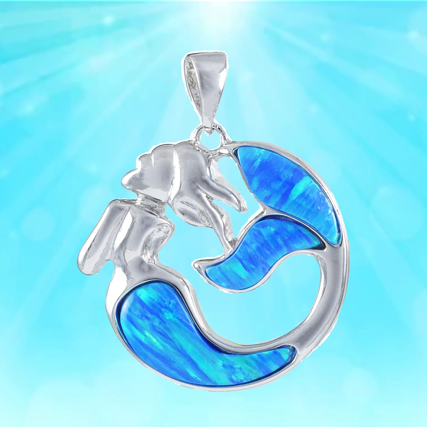 Hawaiian Blue Opal Mermaid Pendant, Sterling Silver Mermaid Pendant, Hawaiian Jewelry, Christmas Anniversary Mom Birthday Gift