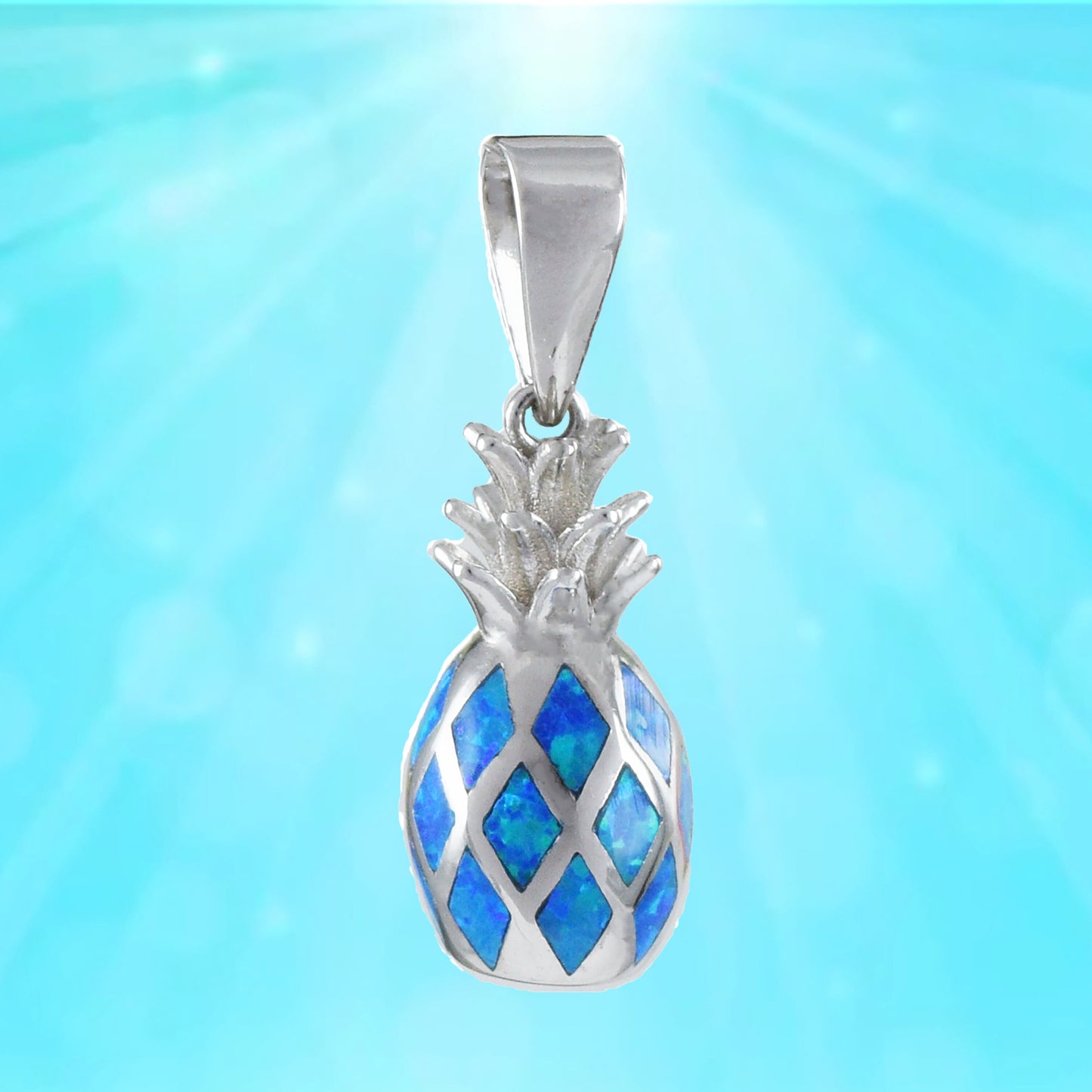 Hawaiian 3D Blue Opal Pineapple Pendant, Sterling Silver 3D Pineapple Charm Pendant, Hawaiian Jewelry, Christmas Anniversary Birthday Gift