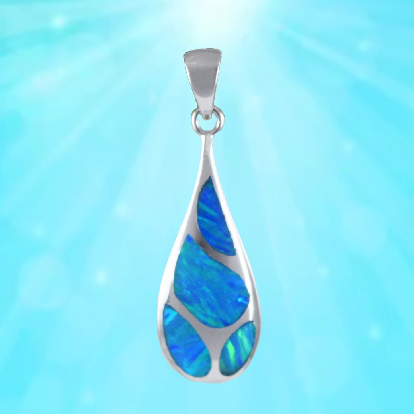 Hawaiian Blue Opal Rain Drop Pendant, Sterling Silver Blue Opal Inlay Rain Drop Pendant, Hawaiian Jewelry, Christmas Mom Birthday Gift